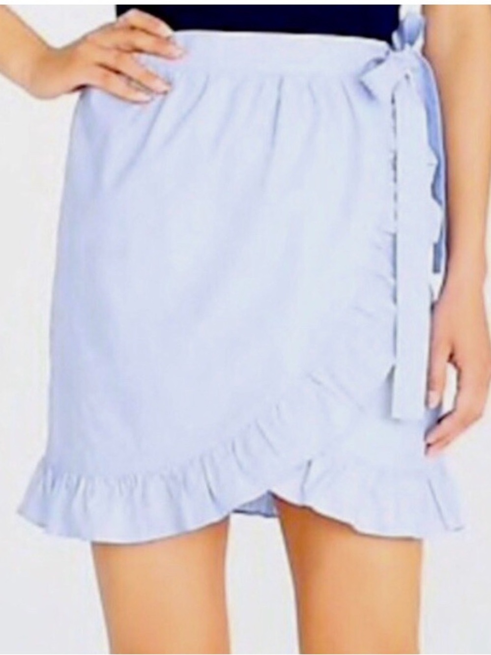J. Crew Light Blue Chambray Ruffle Tie-Waist Mini Skirt